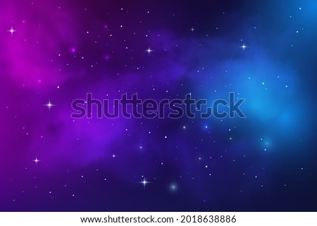 Space galaxy nebula, stardust and starry universe sky, vector background. Space sky with stars shine in cosmic clouds, blue and purple starry light glow or stardust flares in galaxy nebula