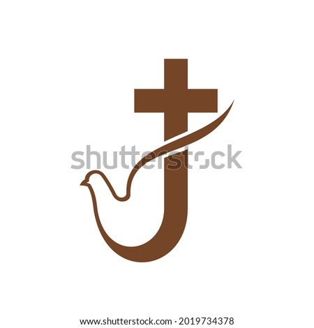 Christianity religion icon. Dove and cross silhouette, holly spirit, peace and Jesus Christ resurrection vector symbols. Christian catholic, baptist or orthodox church or commune emblem Photo stock © 