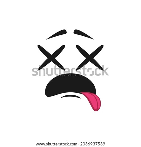 Emoticon with silly crossed eyes showing tongue, dead emoji isolated. Vector awkward face expression, stupid emoji with confused crazy eyes, strange crazy idiot mascot. Sleeping dead facial expression Сток-фото © 