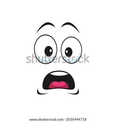 Amazed emoticon with open mouth, big eyes isolated worried, unsure facial expression. Vector terrified or frightened emoji with shocked face. Scared or surprised smiley, afraid or horrified, confused