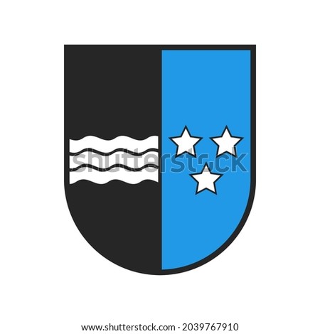 Switzerland canton coat of arms flag, Swiss Aargau state crest shield, vector sign. Schweiz kanton or Swiss canton heraldry symbol, heraldic and armorial badge with stars and waves, blue and black