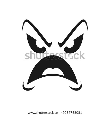 Halloween face vector icon, monster emotion, screaming scary evil emoji with grin creepy eyes, frowned eyebrows and open mouth with tongue. Ghost or alien isolated monochrome sign