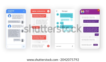 Chatbot, bot messenger app interface and support chat window, vector template. Online customer support, web consultant and help desk or service center application with chatbot dialog message box