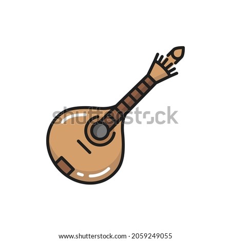 Retro ukulele or vihuela portuguese guitar isolated flat line icon. Vector music instrument fretted plucked Spanish string guitar, 15th-century musical tool. Vihuela de arco or vihuela de mano