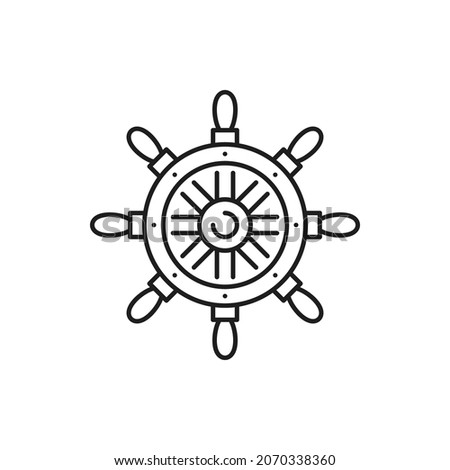 Boat control rudder isolated steering wheel thin line icon. Vector marine navigation equipment, vessel control object by captain or sailor, ship wheel. Seafarer handwheel or ship-wheel with handles