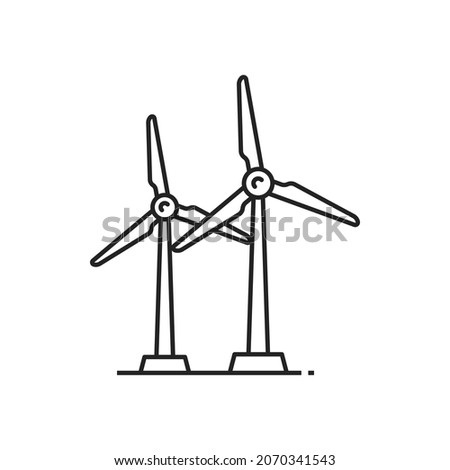 Windmill isolated wind turbine thin line icon. Vector windturbine working from power of wind. Renewable energy generation, energy converter, outline device converting kinetic energy into electrical