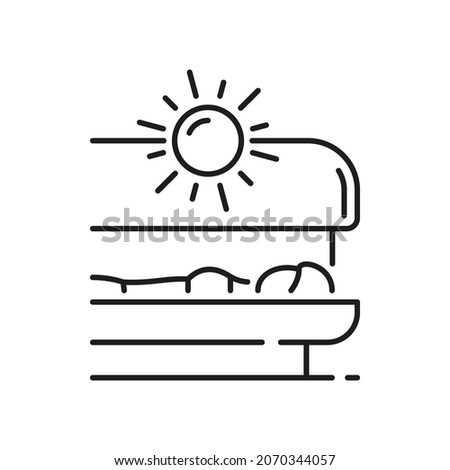 Tanning procedure at spa salon lady in sunroom isolated outline icon. Vector woman getting tan on skin, professional treatment in solarium. Girl lying and tanning, equipment with ultraviolet lamp Stok fotoğraf © 