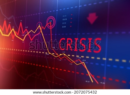 Financial crisis, stock market crash and loss trading graph, investment indicator down turn vector infographics. Economy recession, stock price decrease trend visualization and company bankruptcy Сток-фото © 