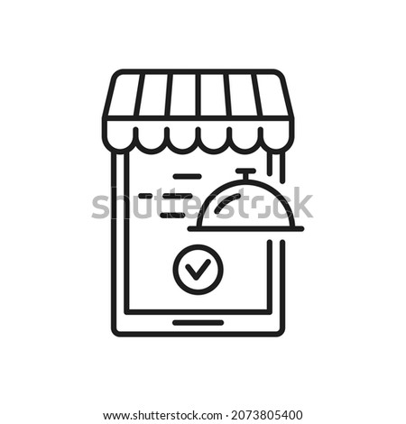 Express lunch delivery, online orders mobile application in smartphone isolated outline line art icon. Vector fast online food shipping services, takeaway takeout meal, cafe restaurant order accepted