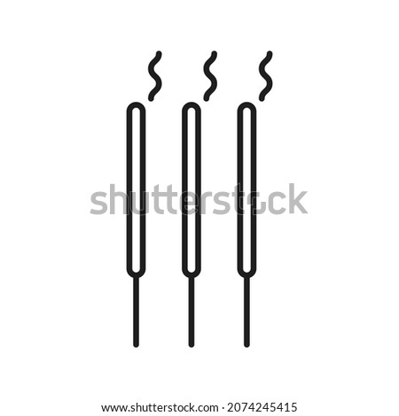 Burning incense stick isolated chinese symbol thin line icon. Vector three creative aroma burning sticks with smoke,Chinese New Year graphic element. Buddhist indian incense sticks for meditation 商業照片 © 