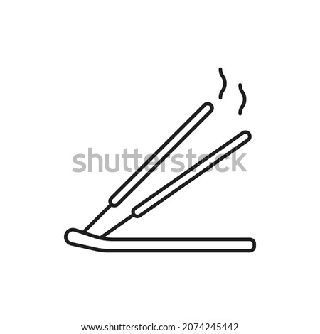 Incense sticks for aromatherapy and spa with pleasant smell isolated thin line icon. Vector burning fragrance joss sticks. Air freshener aromatic reed for harmony and relaxation, Thai Thailand culture 商業照片 © 