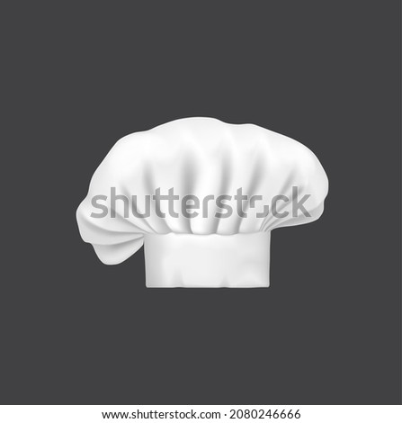 Realistic chef hat, cook cap and baker toque. Restaurant or cafe kitchen worker or costume pleated headwear or uniform element, chef white hat with creases 3d vector mockup or cook profession icon Foto stock © 