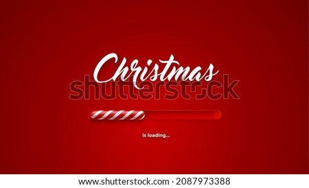 Christmas loading bar with candy cane, Xmas load or New Year countdown on vector red background. Winter holiday coming for Christmas greeting card or Xmas invitation and website download