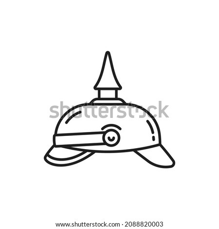 German pickle hub Prussian helmet, Kaiser hat armor isolated outline icon. Vector Germany army helmet with spike, military helmet of German army in times of First World War, thin line headwear symbol