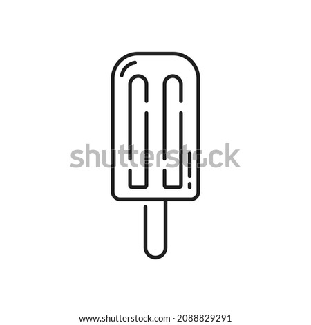 Ice cream coated by glaze isolated popsicle outline icon. Vector takeaway fastfood snack, icecream on stick, dairy summer food. Ice-cream covered by glaze, frozen juice, yummy refreshing dessert