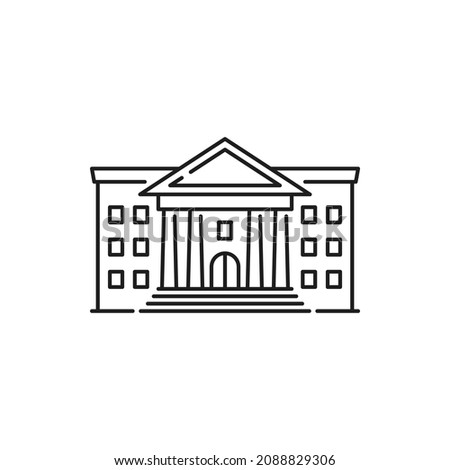 Courthouse pillars isolated supreme court isolated thin line icon. Vector legal service building, bank facade, government institution. Courthouse brick public home with high columns and entrance