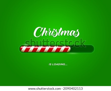 Christmas loading bar with candy cane red white striped ornament. Realistic vector countdown progress bar with load status of Xmas holiday, Christmas candycane indicator of coming winter holidays