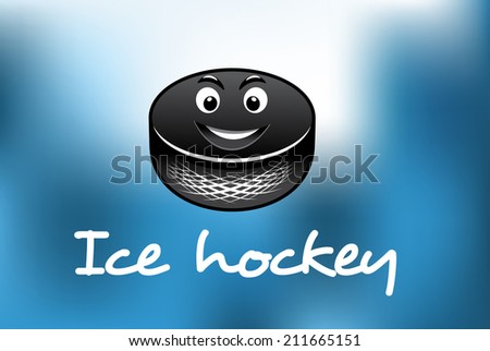Cartoon ice hockey puck for winter sport, hockey and recreation design