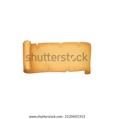 Yellow paper manuscript, old medieval paper scroll isolated torn parchment. Vector damaged ancient papyrus, aged treasure map. Antique letter or document, ripped ragged sheet, retro invitation. D Stock fotó © 