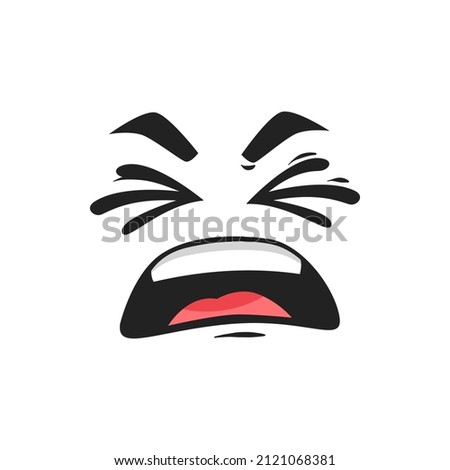 Cartoon face, disgust or sneezing vector emotion with closed eyes and open mouth. Sour taste, aversion facial expression, funny emoji. Naughty or disgusting emoji