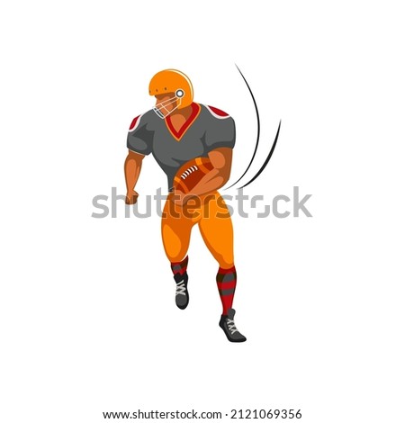 Quarterback american football player running back, vector character. American football sport team halfback, tailback or fullback receiver with ball in action