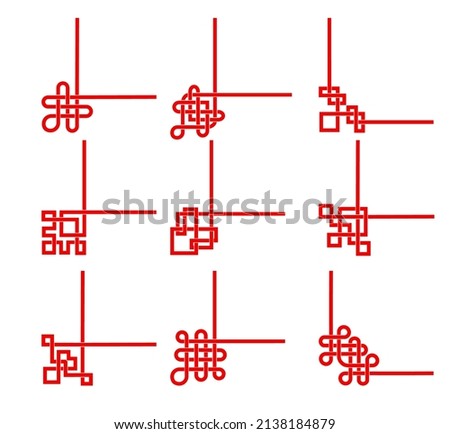 Chinese red frames, corners and dividers with knots, vector asian embellishment borders. Oriental or chinese lucky knot ornament in red lines for frames or corner borders, dividers and boarders