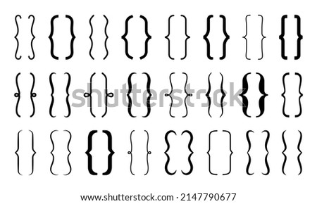 Parenthesis text brackets, curly, round, square, elegant frame. Isolated vector punctuation marks of black parentheses, calligraphy figured elements of curly bracket and brace frames