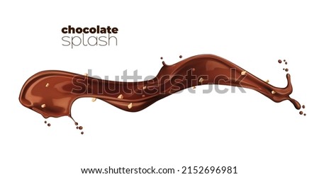 Isolated chocolate, cocoa and coffee milk splash with crushed peanuts, vector cocoa spread wave. Chocolate sweet dessert or choco milkshake drink flow and splatter with nuts and coffee drops Stock foto © 