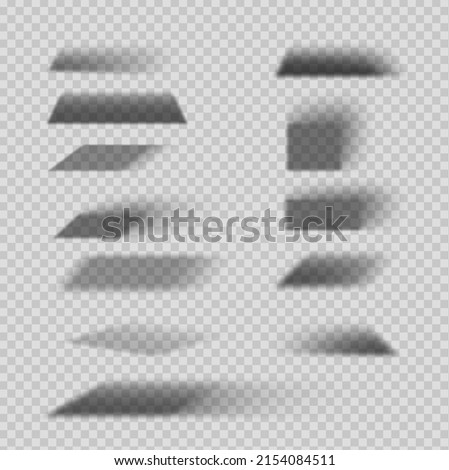 Square and rectangle box shadow effects. Realistic overlay and transparent shadows vector set, shades falling from objects on floor with soft black edges and dark corners, transparent background