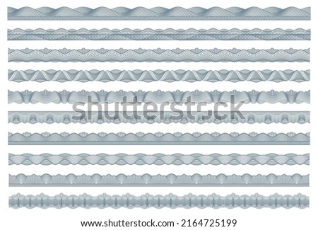 Guilloche borders, bank money, diploma and certificate security frames, vector pattern, Banknote currency guilloche borders for bank voucher or money security seals with watermark line ornament