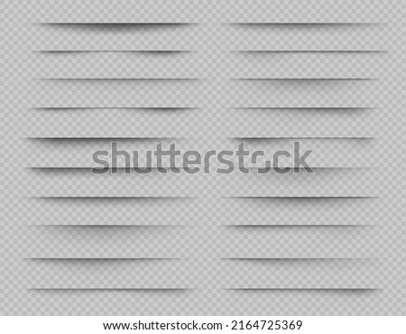 Realistic overlay transparent shadow effects, frames or paper line shadow, vector website page edges. White or black paper edge shadow effects and linear shade borders for web site divider background