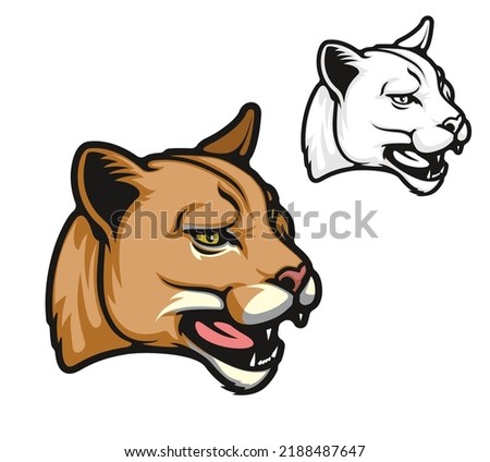 Angry puma cartoon animal mascot. Roaring american mountain lion wild cat head. School sport team puma mascot, mountain lion animal vector tattoo