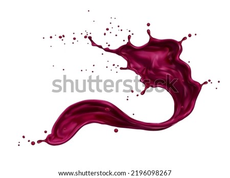 Blueberry or blackberry juice and yogurt swirl splash. Isolated vector purple wave of realistic milk and fruit drink with falling drops, creamy texture. Dairy food, blueberry juice and yogurt