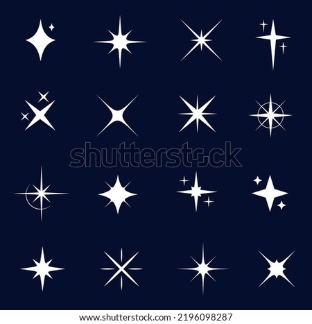 Sparkle, starburst and twinkle icons, white star burst and flash silhouettes. Isolated vector shining lights and sparks of bright glowing rays and flare effect. Magic glint, shiny glitter