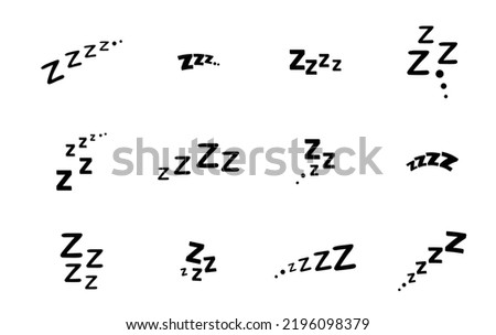 Zzz, Zzzz bed sleep snore icons, snooze nap Z sound vector effect. Sleepy yawn or insomnia sleeper text and alarm clock Zzz line icons of goodnight deep sleep, bored or tired and standby symbols
