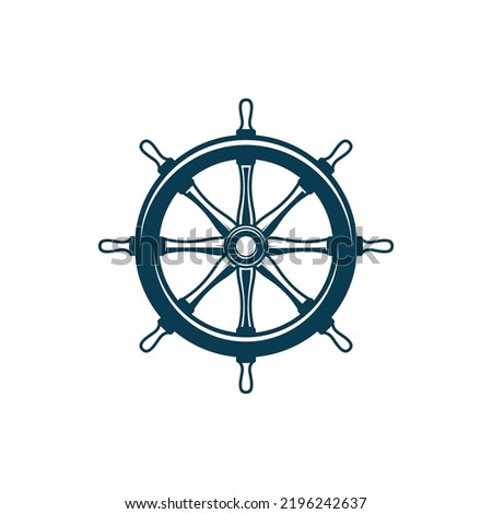 Boat control rudder isolated steering wheel monochrome icon. Vector steering ship wheel, marine navigation equipment. Seafarer handwheel or shipwheel with handles, vessel control object by captain