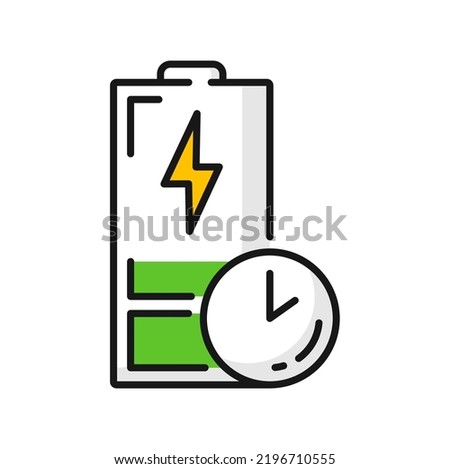 Electric car low battery, time to charge hybrid vehicle isolated color icon. Vector weak battery power, bolt or flash sign, electric vehicle quick charge