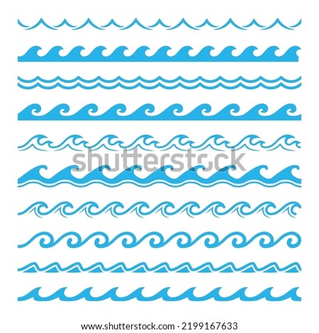 Sea and ocean wave water frames borders and dividers. Clean aqua, river stream wavy separator, blue ocean flow curly marine vector divider. Curly water wave wavy nautical borders