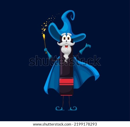 Cartoon school felt-tip pen marker wizard, warlock character. Funny vector marker or highlighter personage. Office stationery in cape and witch hat conjure with wand. Isolated senior wiz writing tool Zdjęcia stock © 