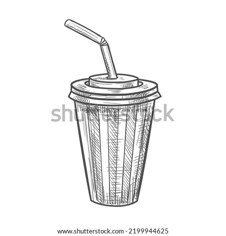 Striped cup of cola or soda isolated takeaway drink. Vector stripped glass of fizzy coca