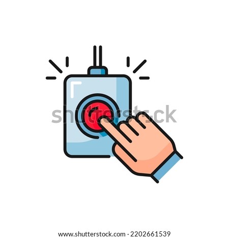MRI scan diagnostics color icon, emergency stop button vector pictogram. MRI CT radiology scanner or magnetic resonance imaging and tomography machine line icon of urgent stop or turn off