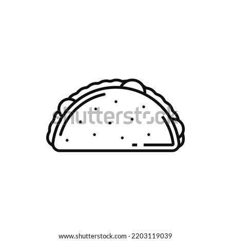 Mexican tacos isolated fried tortilla outline icon. Vector fastfood snack with vegetable beans lettuce tomatoes and meat, linear sign. Hard-shell taco, quesadilla dish takeout or takeaway street food