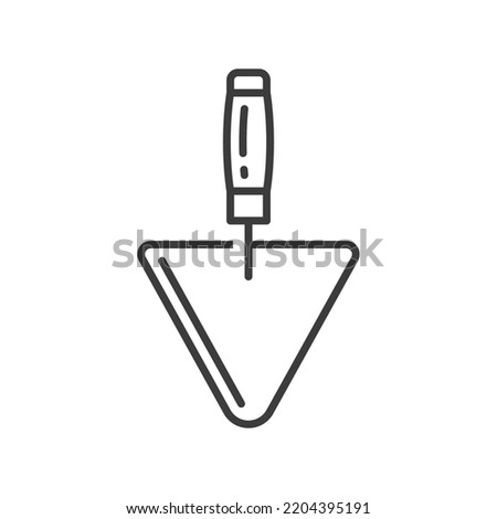 Metal putty knife isolated triangle spatula outline icon. Vector scraper, drywall trowel, repair tool knife with handle, wallpaper instrument. Triangular palette-knife, blade and handle linear sign Foto stock © 