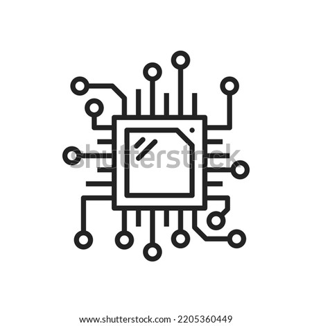 Sim card connection mobile technology communication isolated outline icon. Vector mobile telecommunications technology, internet circuit of microprocessor lines, computer chip, cpu chipset