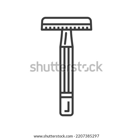 Old safety double edge razor blade holder isolated outline icon. Vector chrome double-edge safety shaving razor, vintage blade holder with metal handle. Old-fashioned shaver from stainless steel