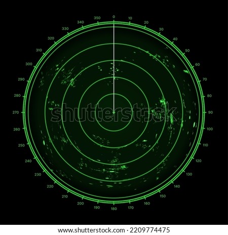 Ship radar or sonar screen, military target and aim scan circle, vector digital HUD technology. Ship sonar or signal radar scanner with location map monitor, submarine detection radar display