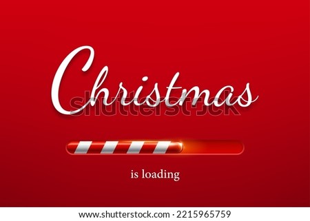 Christmas loading bar. Xmas celebration realistic vector backdrop or cover, winter holiday sale banner or background. Christmas eve waiting, countdown red wallpaper with candy cane stripe loading bar