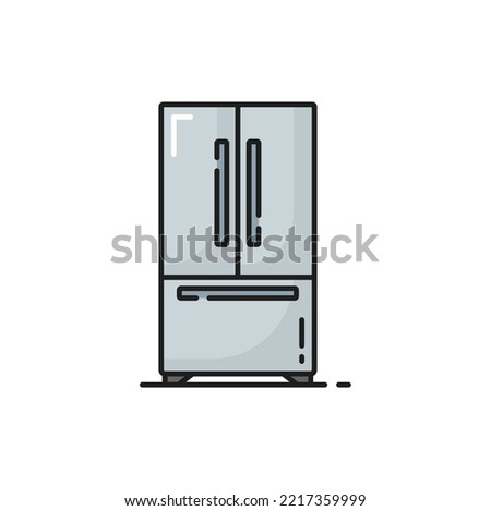 Kitchen home household equipment, house appliance isolated double fridge color line icon. Vector double fridge, refrigerator with side-by-side door and down shelf freezer, industrial fridge showcase