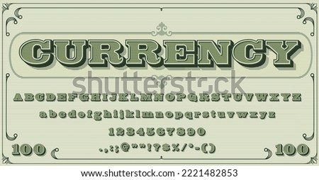 Money font, vintage type or typeface alphabet typography, vector currency cash letters. Dollar alphabet or currency retro typeface with guilloche pattern, banknote typeset with certificate old letters