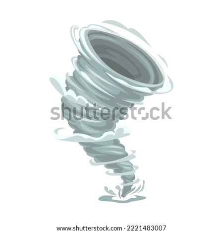 Cartoon tornado, storm, cyclone, hurricane wind or whirlwind, vector weather or nature disaster. Speed air funnel or swirl of danger power tornado, twister or cyclone. Vortex of dirty air with clouds